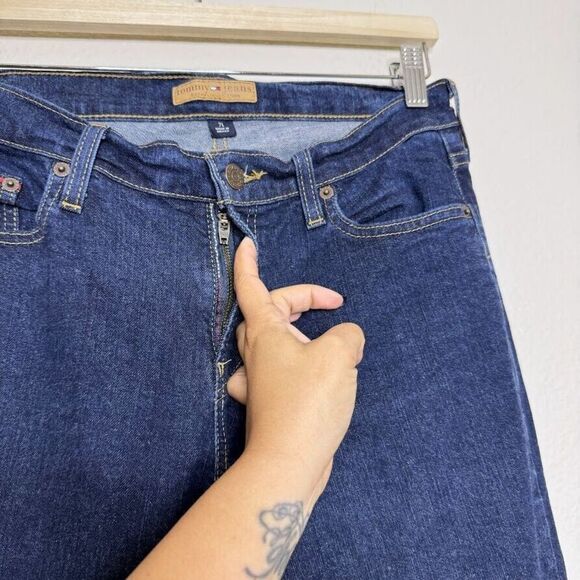 Vintage Tommy Jeans Y2K Size 7L Flare Leg Hilfiger Denim 33" Inseam Dark Wash - Picture 4 of 13